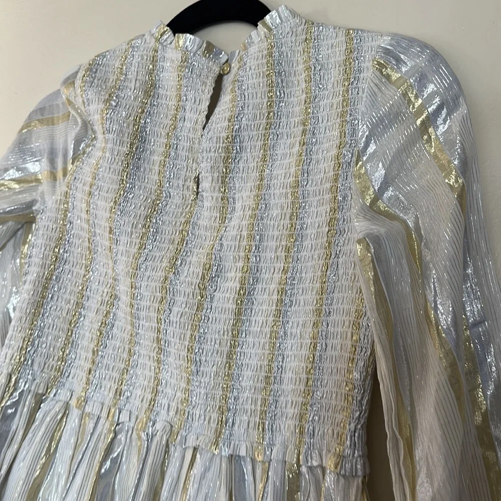 Crewcuts white metallic smocked striped dress